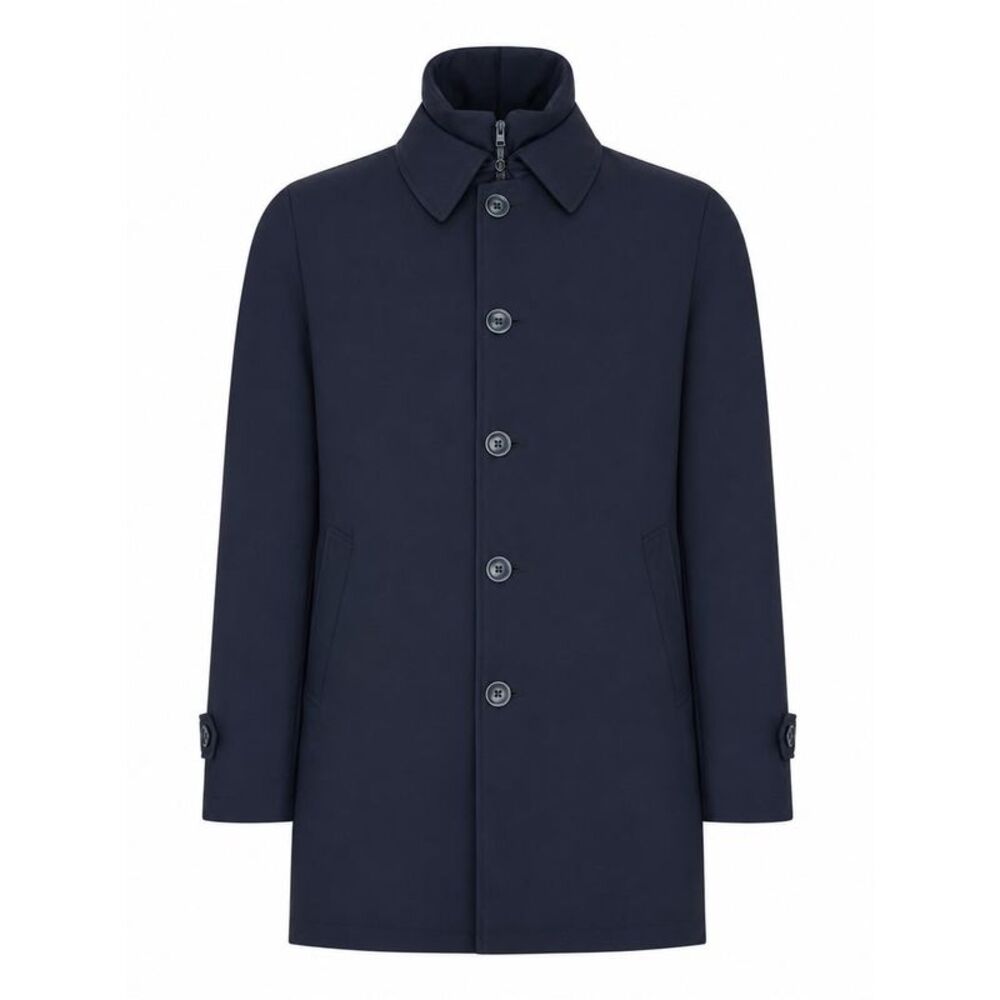 Herno Men Waterproof Technical Fabric Coat With Buttons And A High Collar